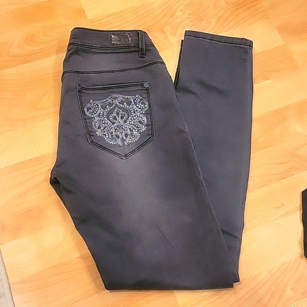Iris Denim Grey Embellished rhinestone skinny jeans size 5